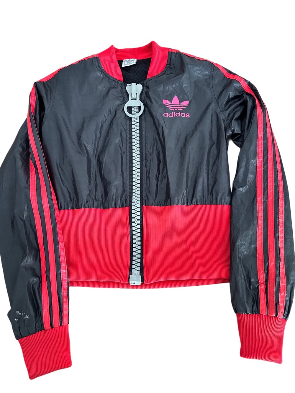 Vintage/retro style Adidas Black and Red Zip-Up Cropped Track Jacket